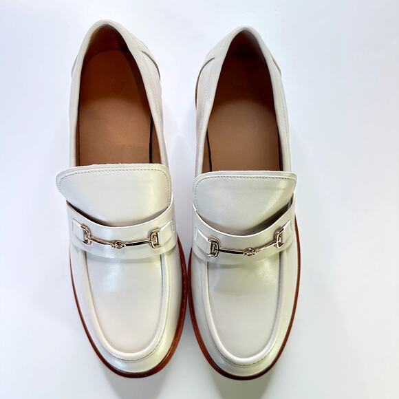 ZBY Loafers Womens Size 11 Cream Oxford Lug Sole Platform Chunky Heel Round Toe - Picture 5 of 12